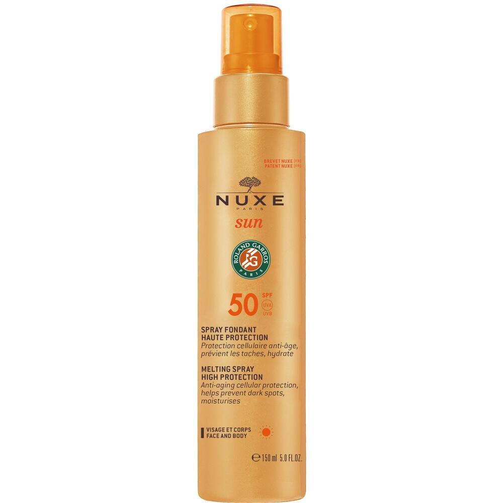 Goldenes Sonnenschutz-Spray mit Lichtschutzfaktor 50, f&uuml;r Gesicht und K&ouml;rper.