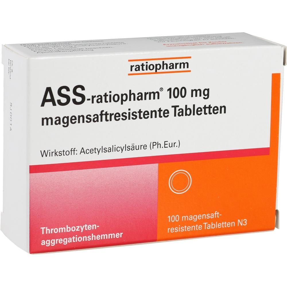 Eine Medikamentenverpackung f&uuml;r magensaftresistente Tabletten, 100 mg.