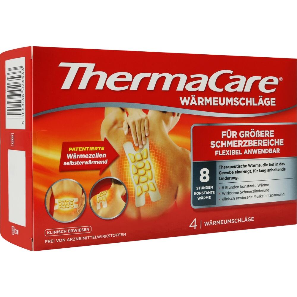 Rote ThermaCare-Verpackung mit Bild von W&auml;rmepads f&uuml;r schmerzende K&ouml;rperstellen.