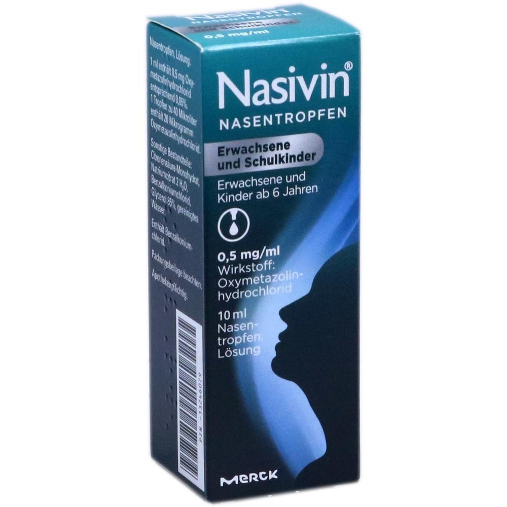 Eine Packung Nasivin Nasentropfen f&uuml;r Erwachsene und Schulkinder.