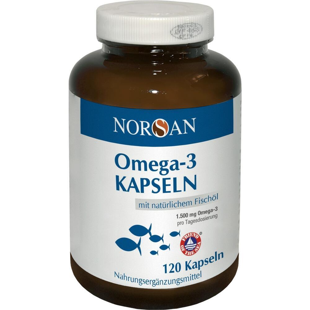 Braunes Glas mit Omega-3-Kapseln aus Fisch&ouml;l, 120 St&uuml;ck.