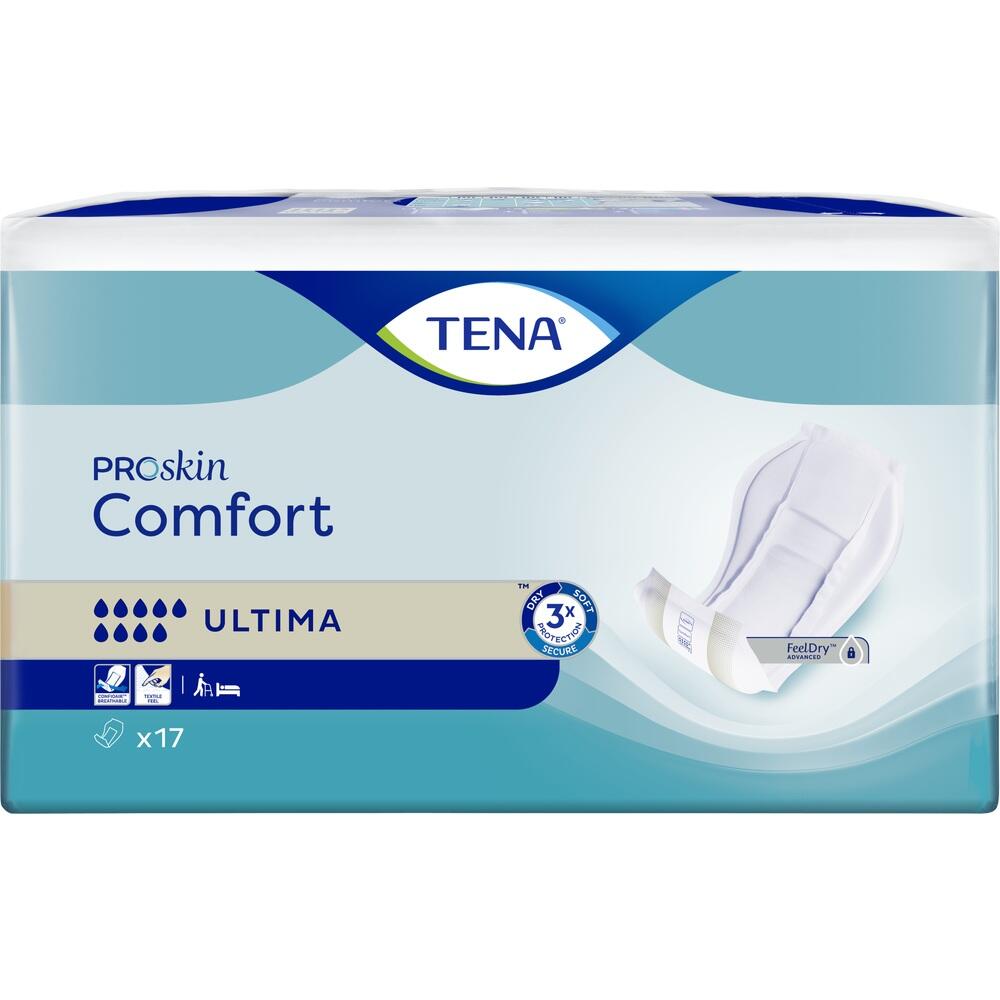 Eine Packung Tena ProSkin Comfort Ultima mit 17 Inkontinenzeinlagen.