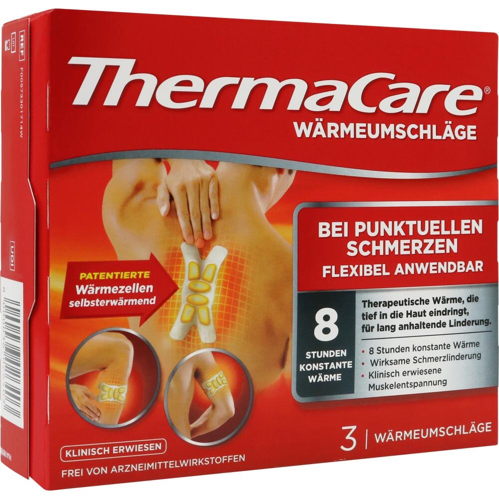 Eine rote Verpackung von ThermaCare W&auml;rmepflastern f&uuml;r punktuelle Schmerzen.