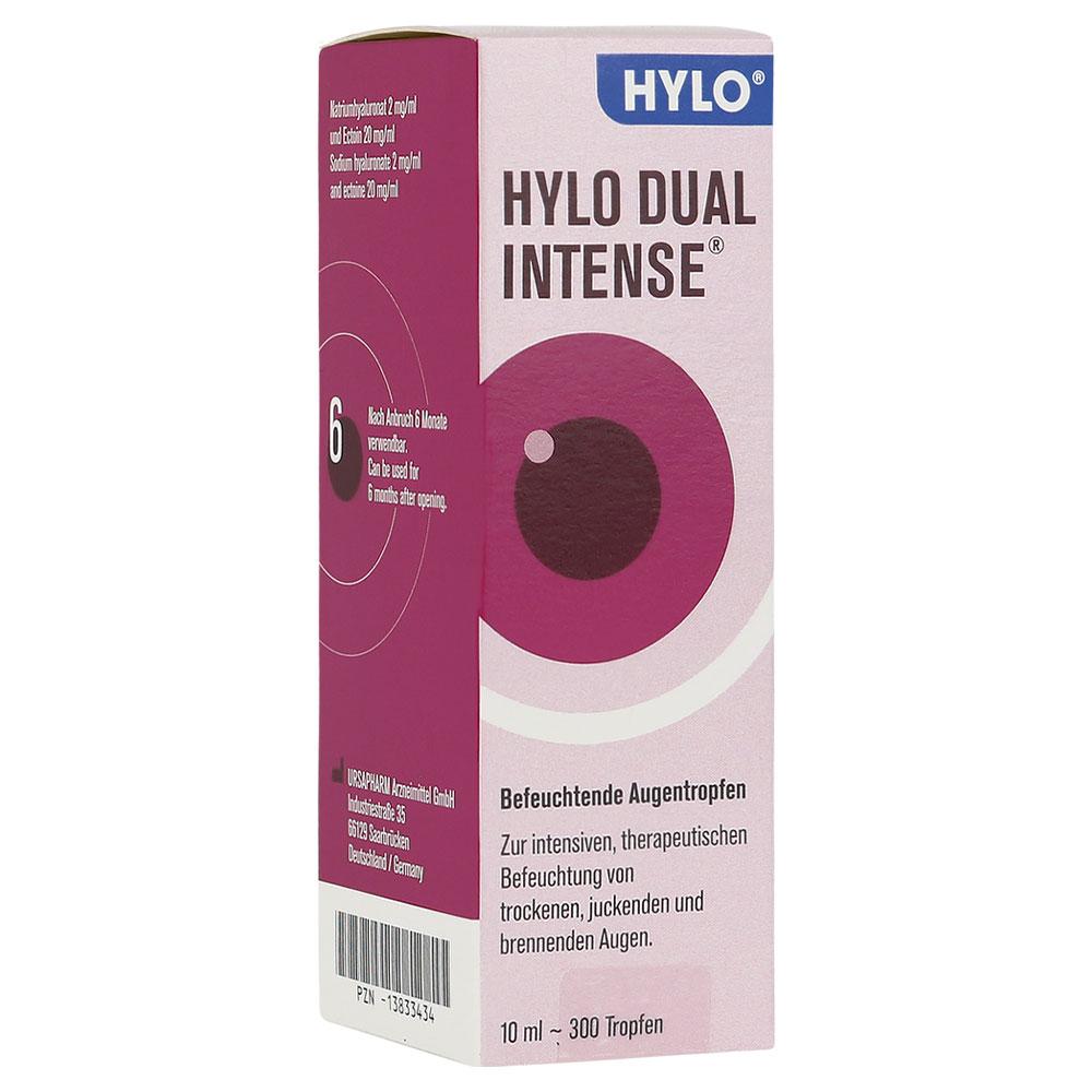 Eine Flasche Hylo Dual Intense Augentropfen f&uuml;r trockene und brennende Augen.