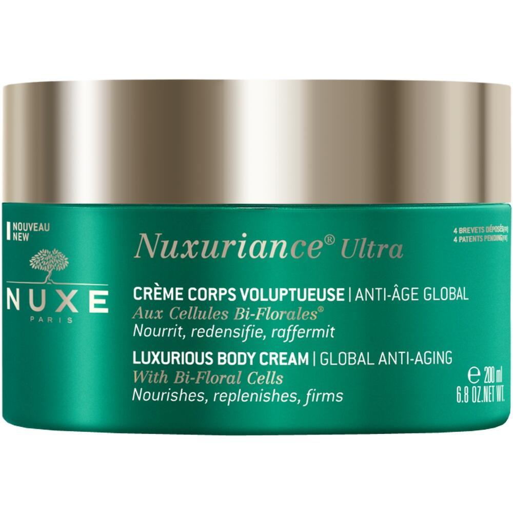 Eine gr&uuml;ne Dose Voluptuous Body Cream von Nuxe mit Anti-Aging-Effekt.