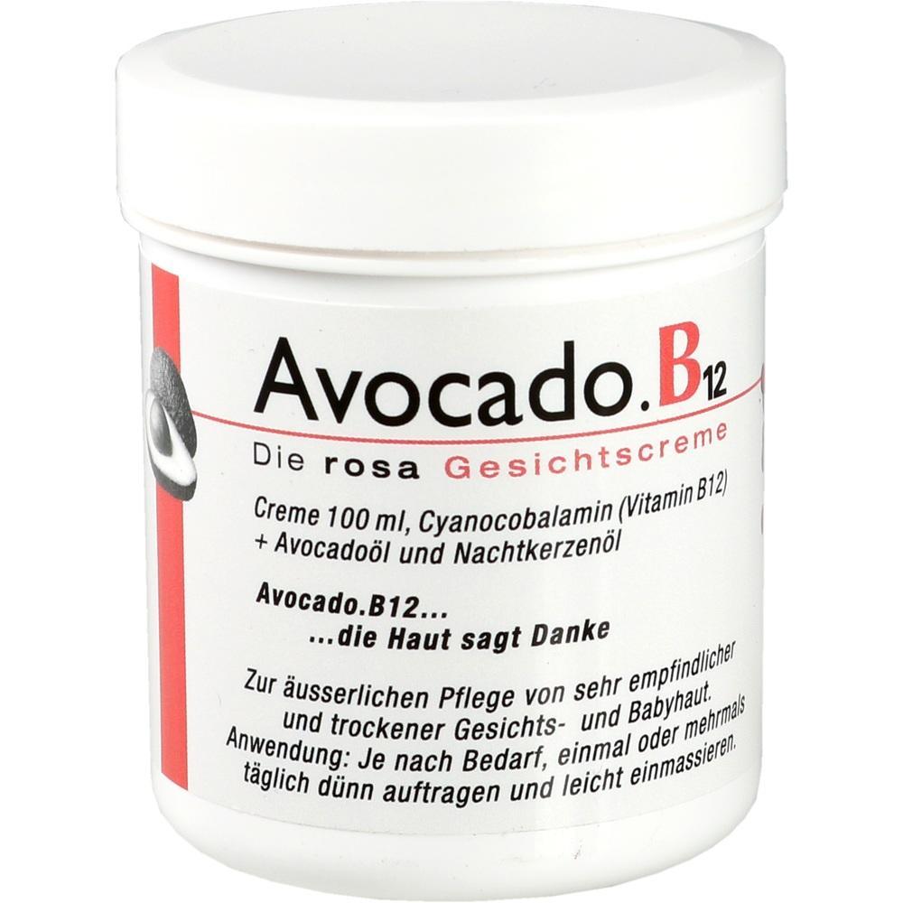 Eine wei&szlig;e Dose mit Avocado B12 Gesichtscreme steht aufrecht.