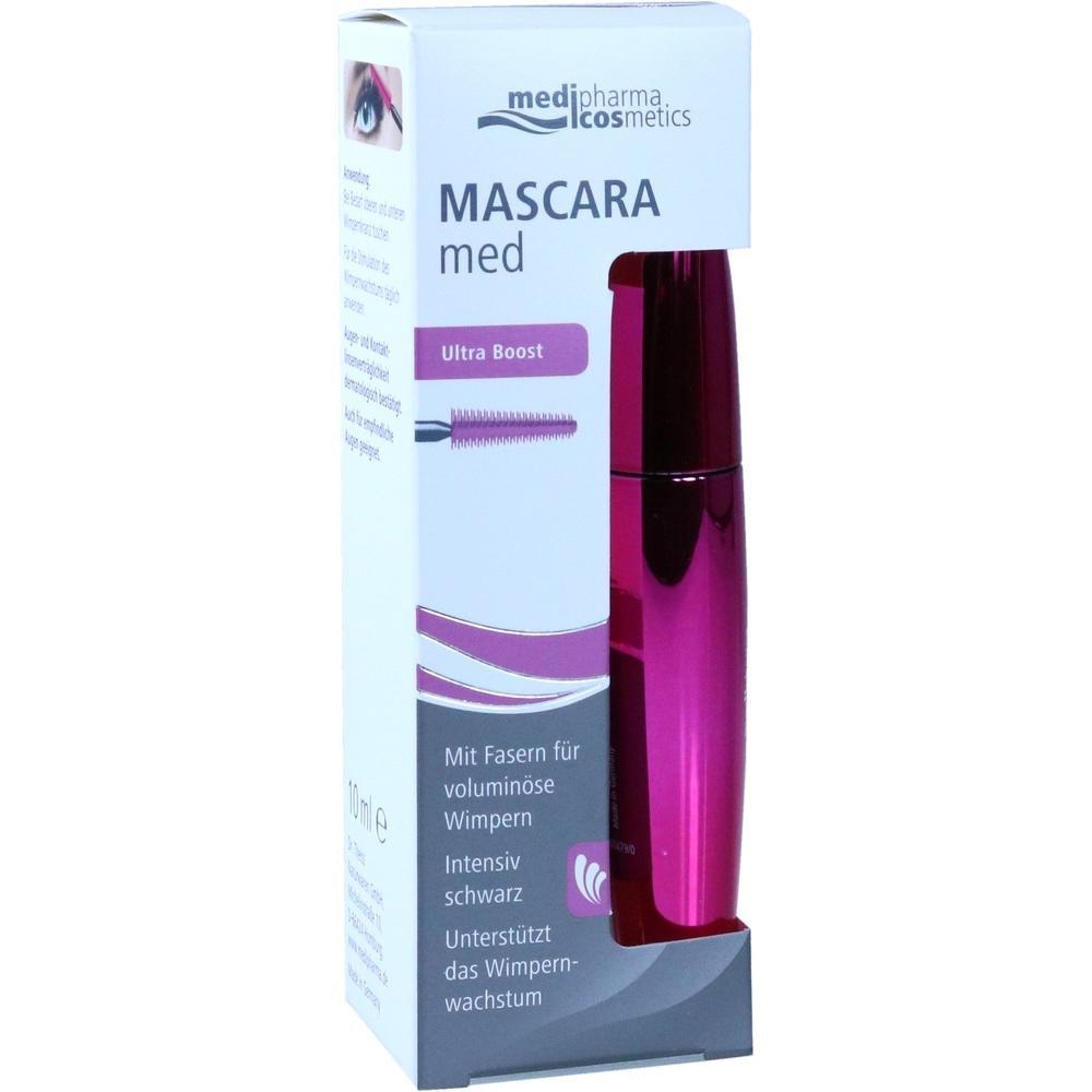 Rosa Mascara-Verpackung mit Aufschrift und Abbildung eines Mascarab&uuml;rstchens.