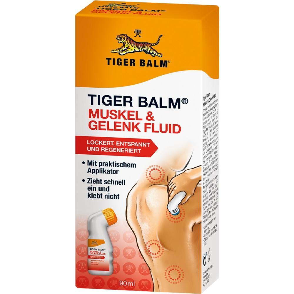 Verpackung von Tiger Balm Muskel- und Gelenk-Fluid mit Abbildung einer Schulter.