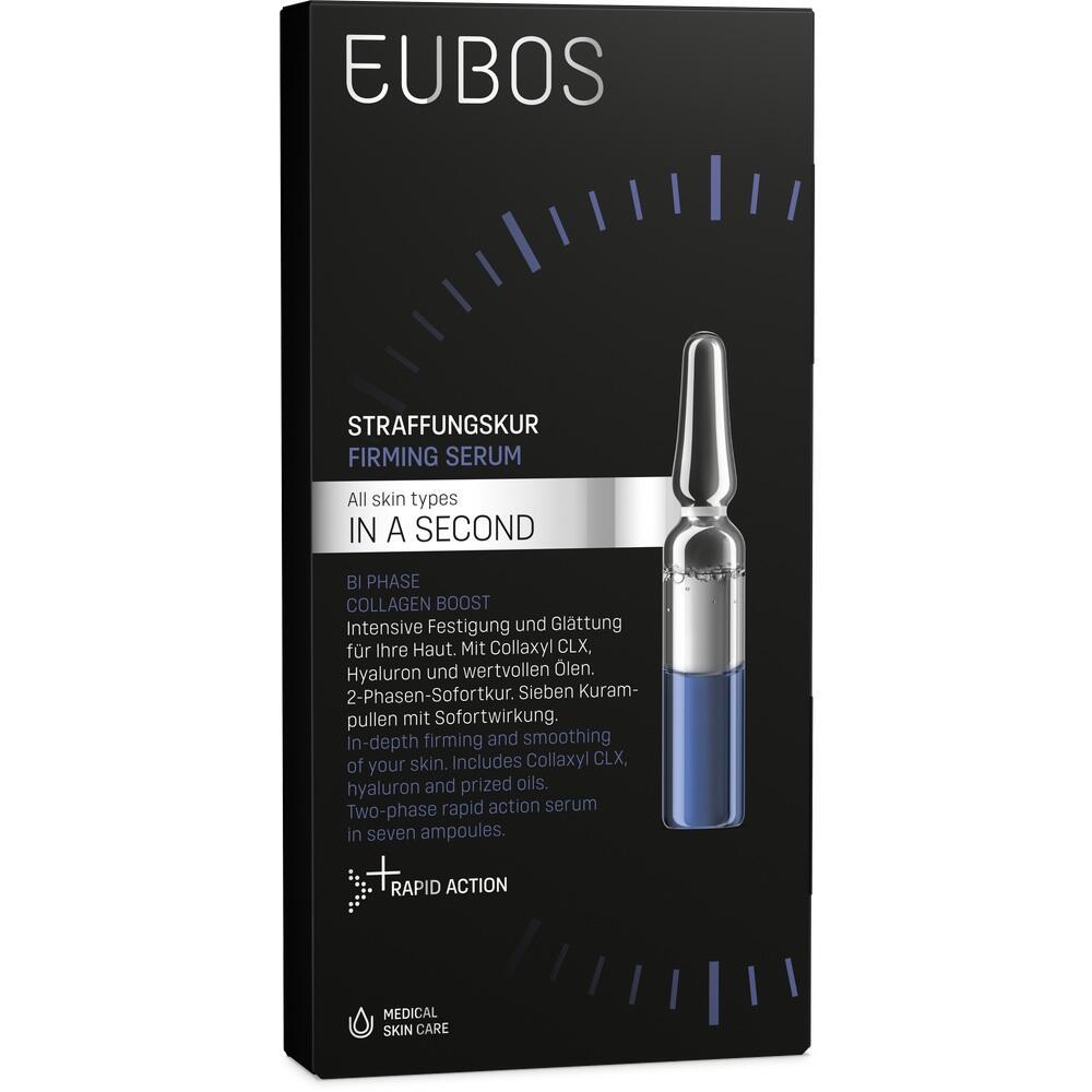 Schwarze Verpackung mit einer Ampulle für straffendes Serum von Eubos.