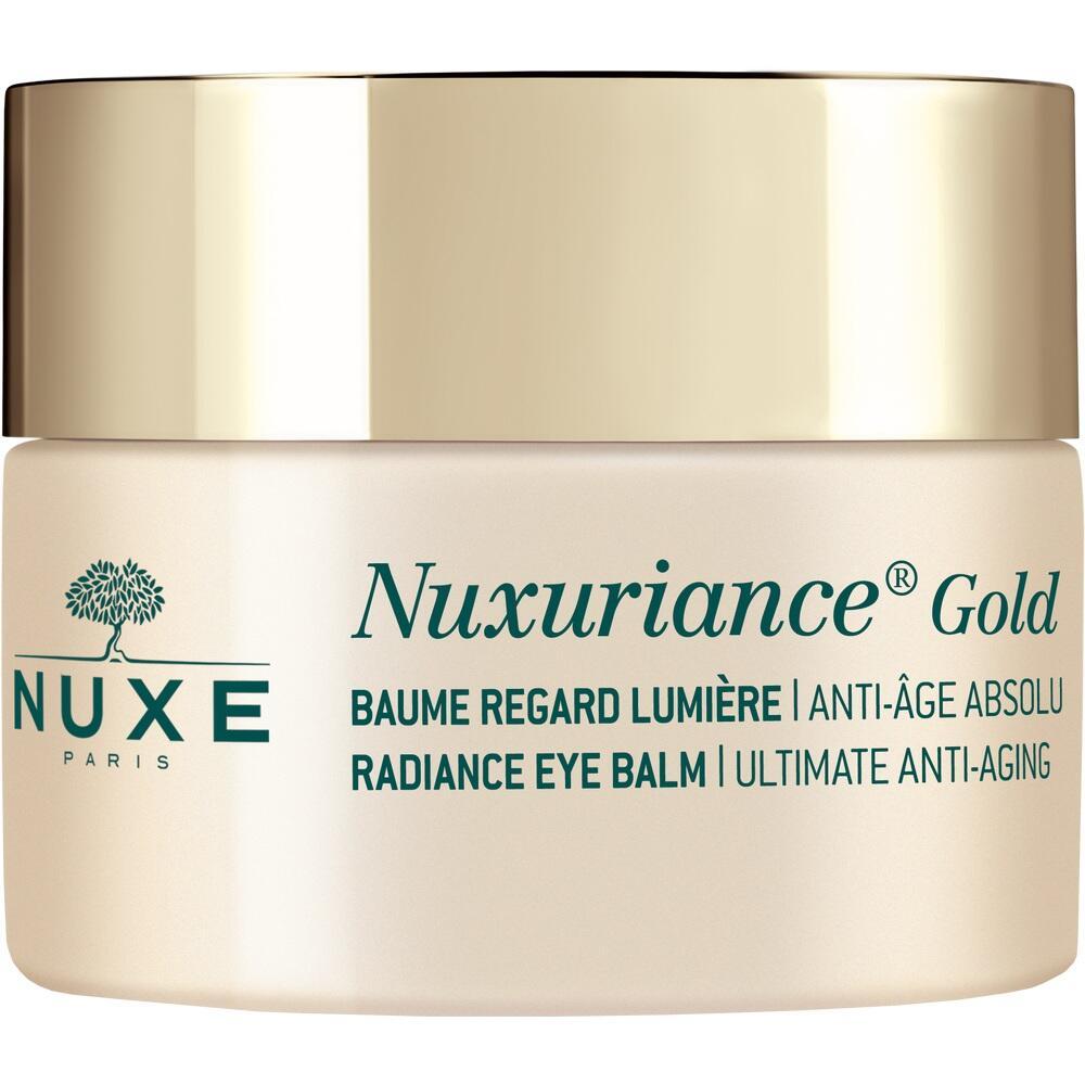 Creme-Dose mit goldenem Deckel und gr&uuml;ner Aufschrift "Nuxuriance Gold".