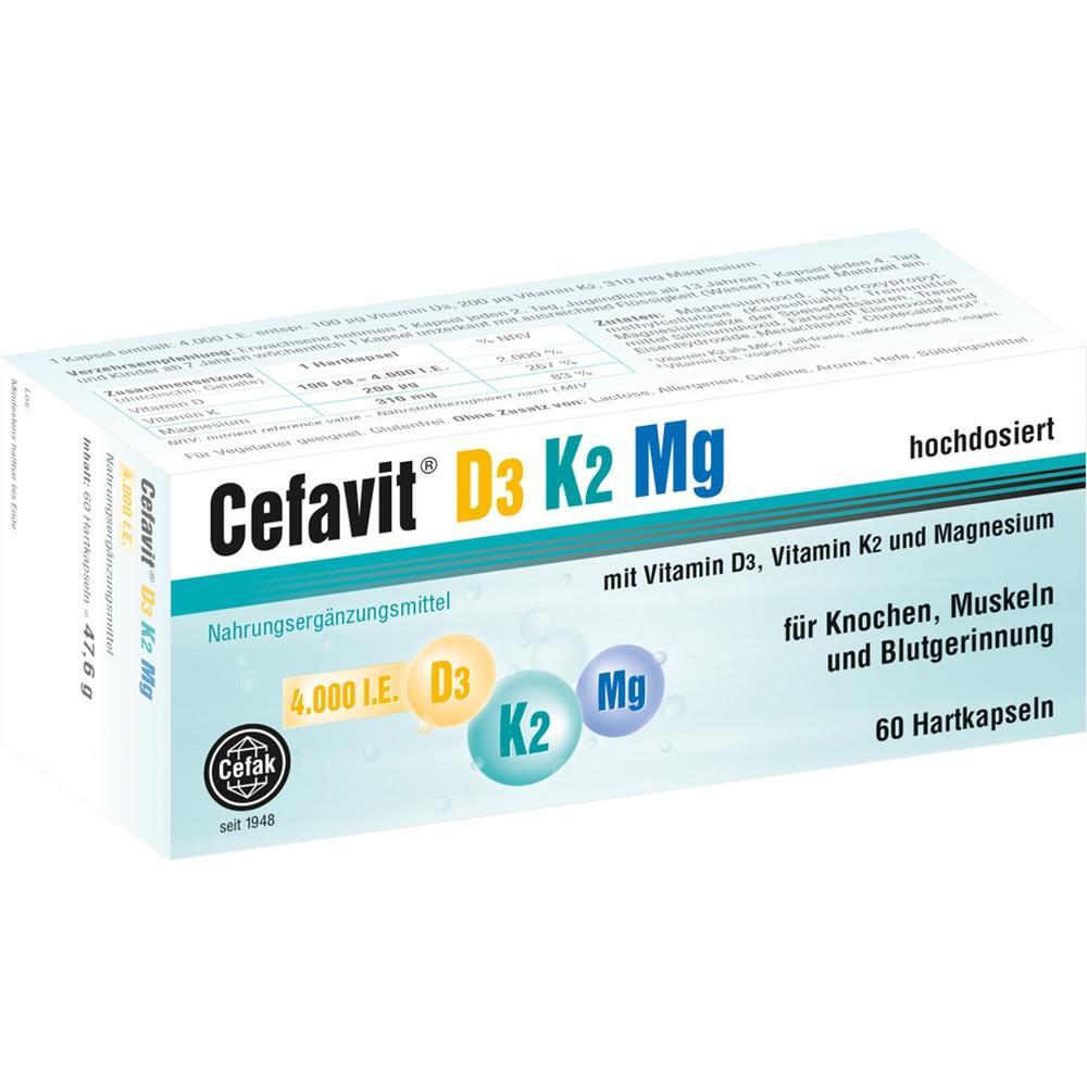 Schachtel mit Vitamin D3, K2 und Magnesium-Nahrungserg&auml;nzungsmittel.
