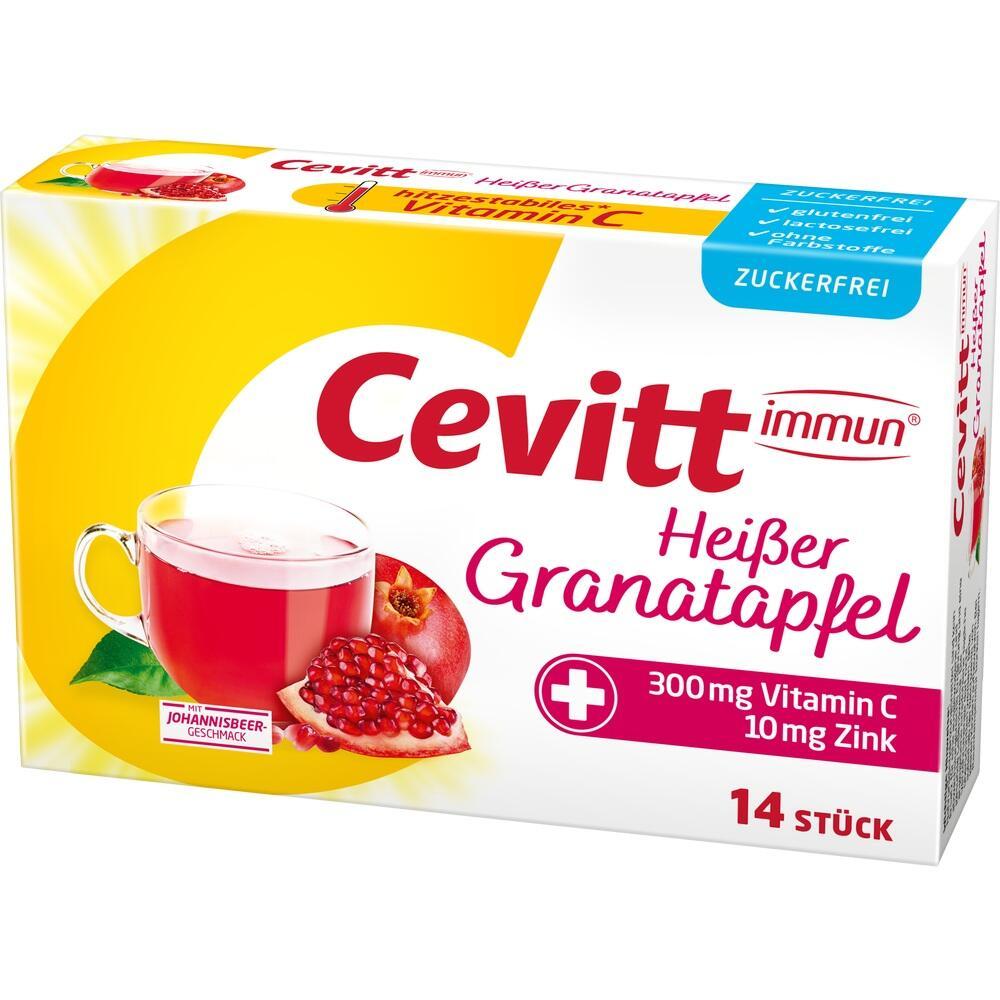 Verpackung von Cevitt Granatapfel-Heißgetränk mit Vitamin C und Zink.