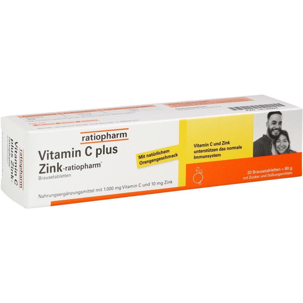 Eine Packung Vitamin C plus Zink Brausetabletten von Ratiopharm.