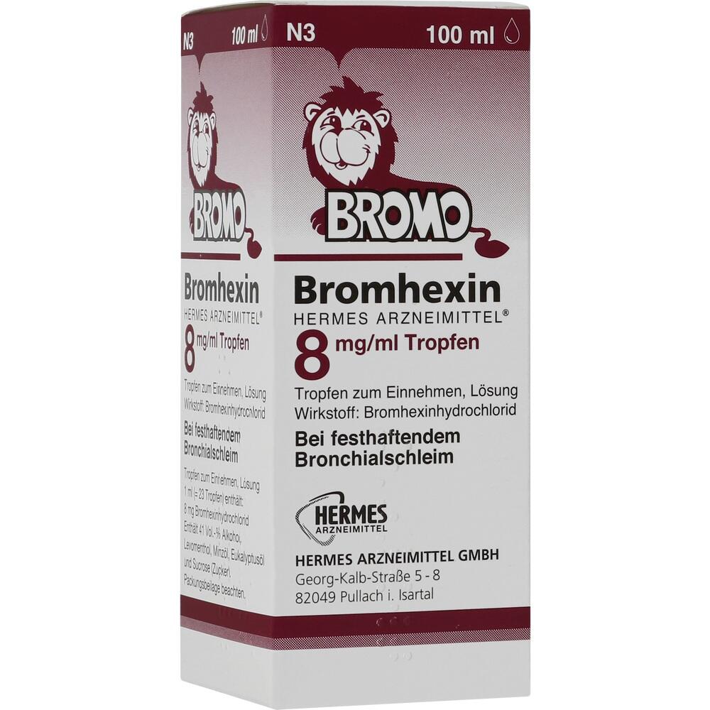 Eine Packung Bromhexin-Tropfen zur Behandlung von Bronchialschleim.