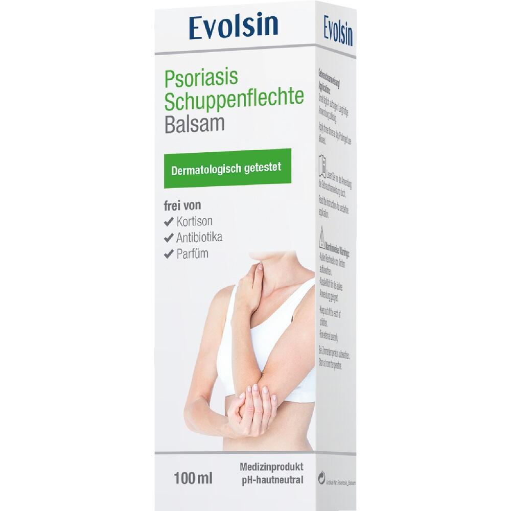 Eine wei&szlig;e Packung eines Balsams gegen Schuppenflechte, dermatologisch getestet.