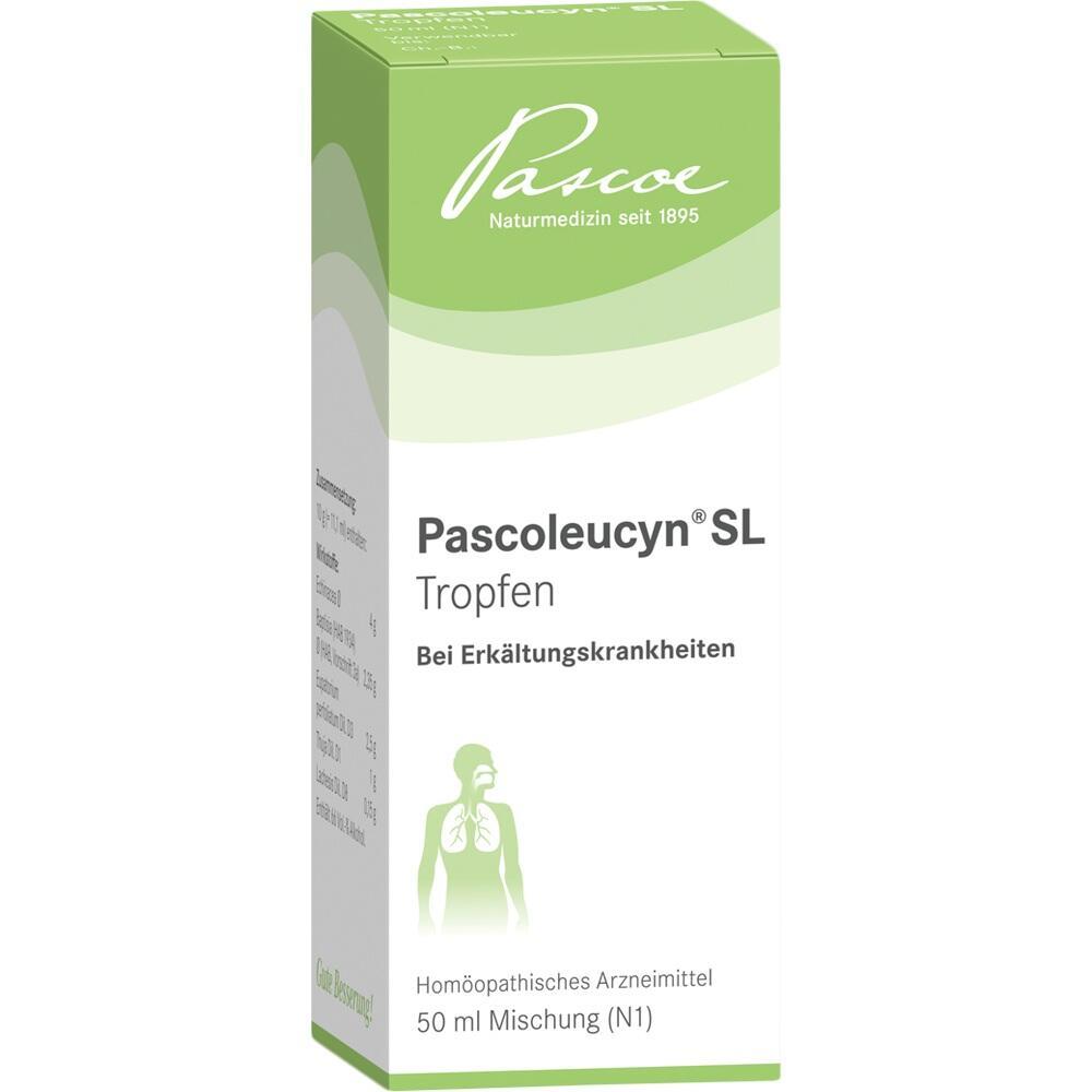Gr&uuml;ne Packung von Pascoleucyn Tropfen gegen Erk&auml;ltungen, 50 ml.