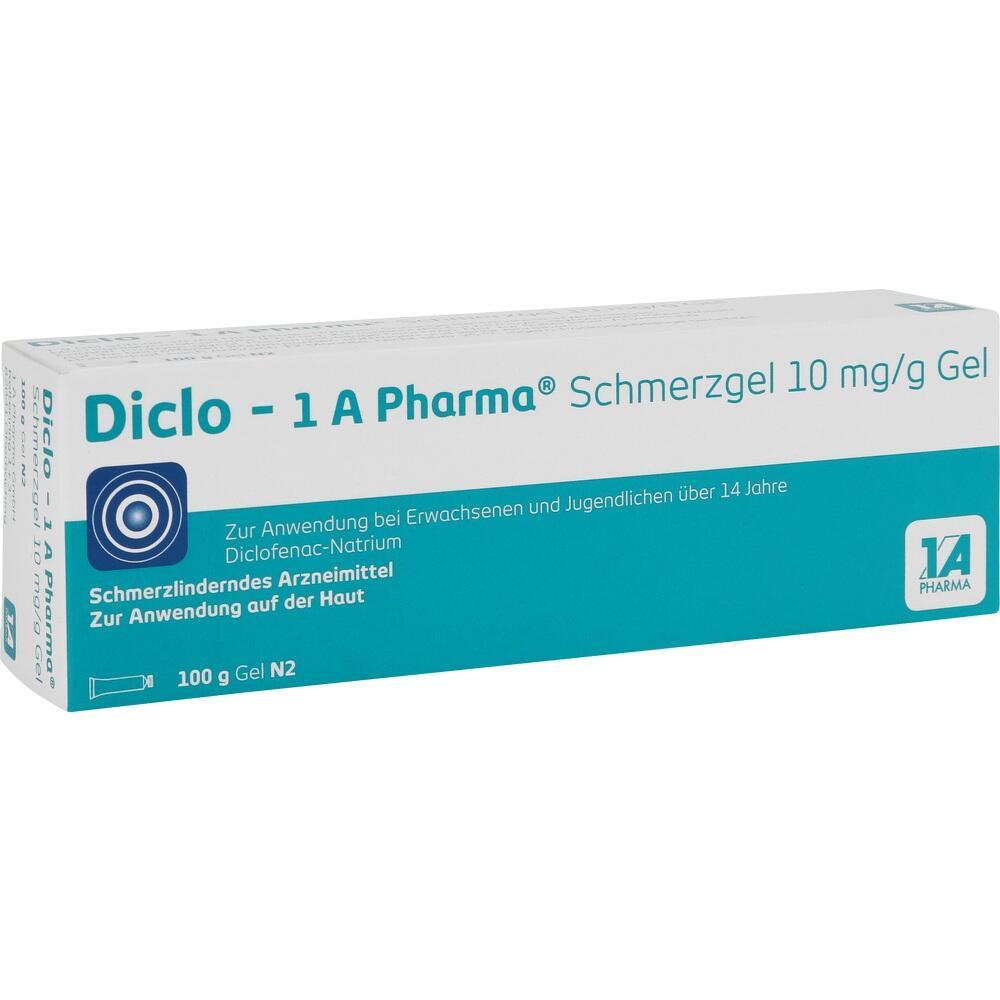 Schmerzgel-Schachtel mit 10 mg Diclofenac zur &auml;u&szlig;erlichen Anwendung.