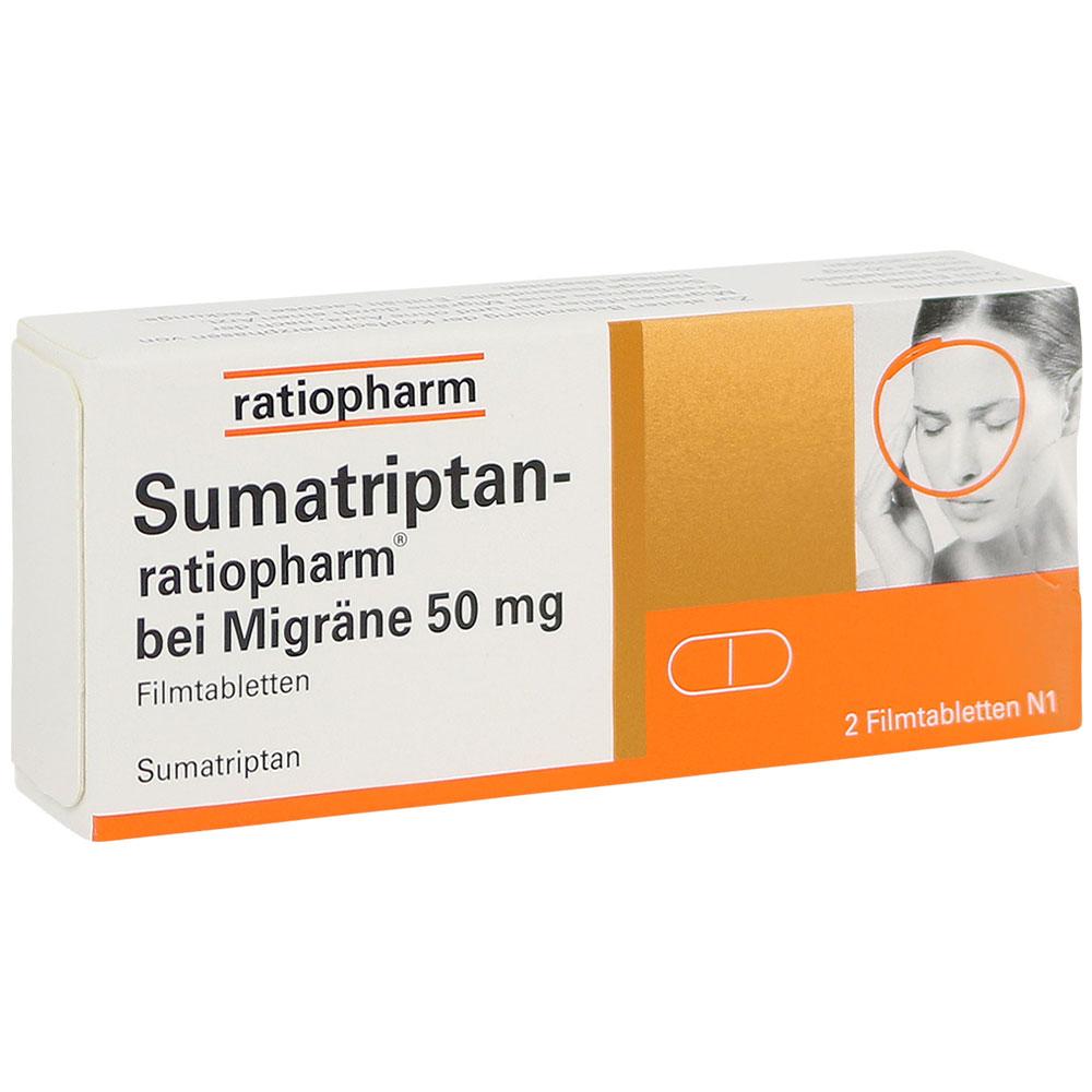 Eine Medikamentenpackung f&uuml;r Migr&auml;netabletten von ratiopharm.