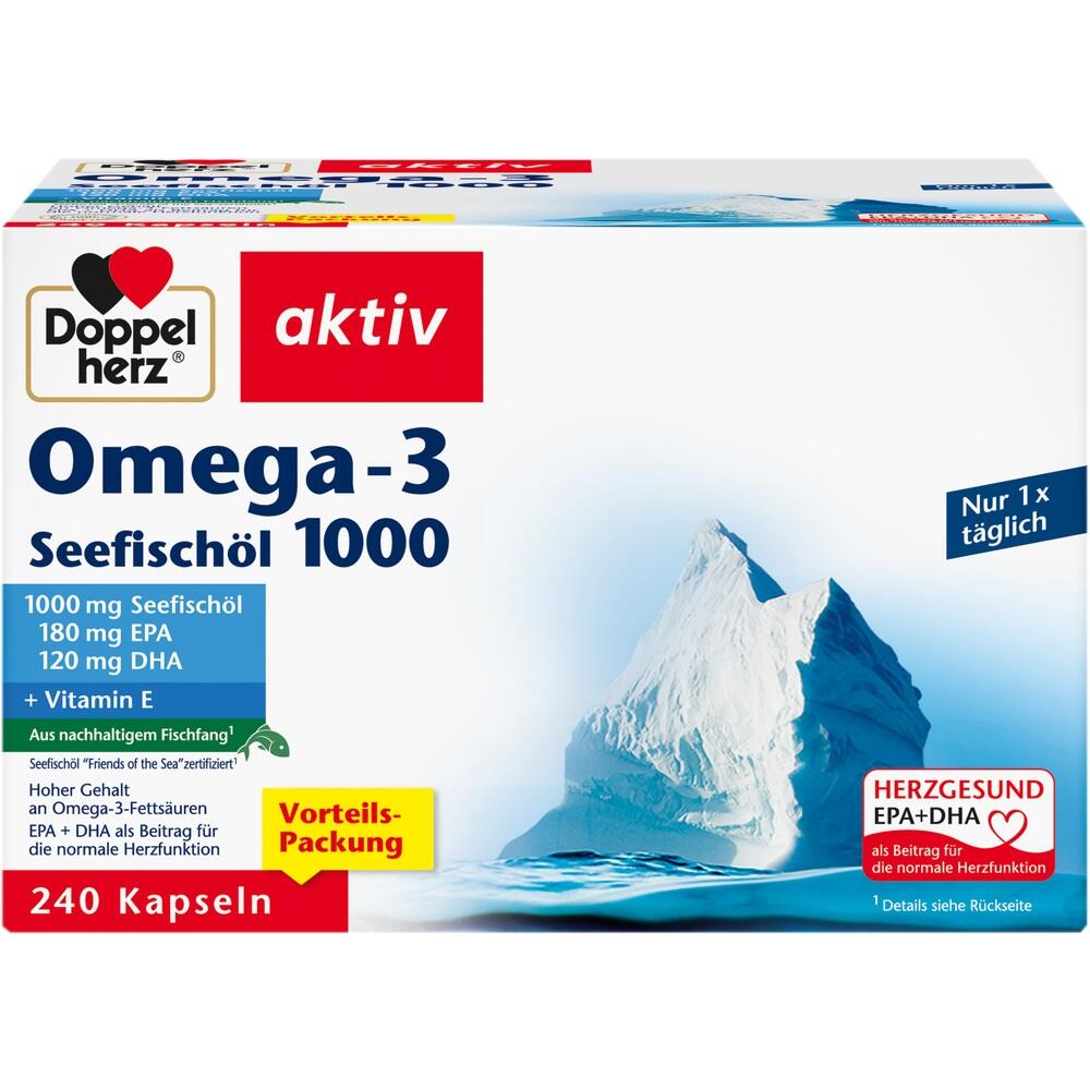 Packung mit Omega-3-Nahrungserg&auml;nzungsmittel von Doppelherz, 240 Kapseln.