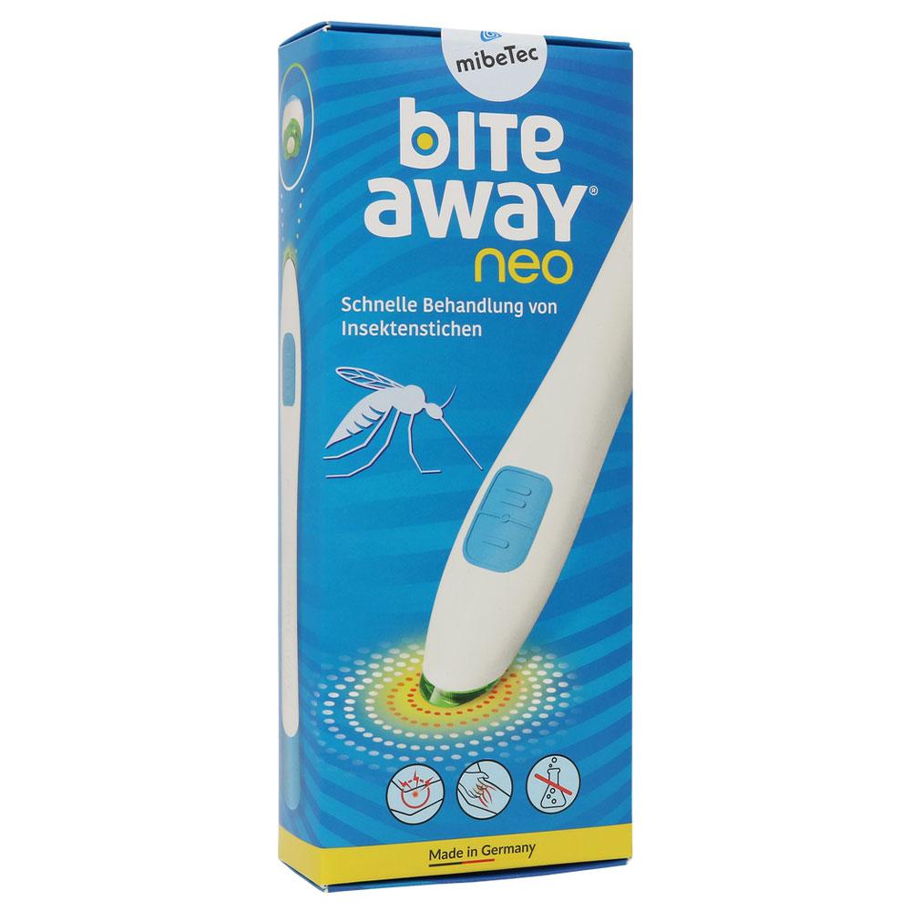 Verpackung des bite away neo zur schnellen Behandlung von Insektenstichen.
