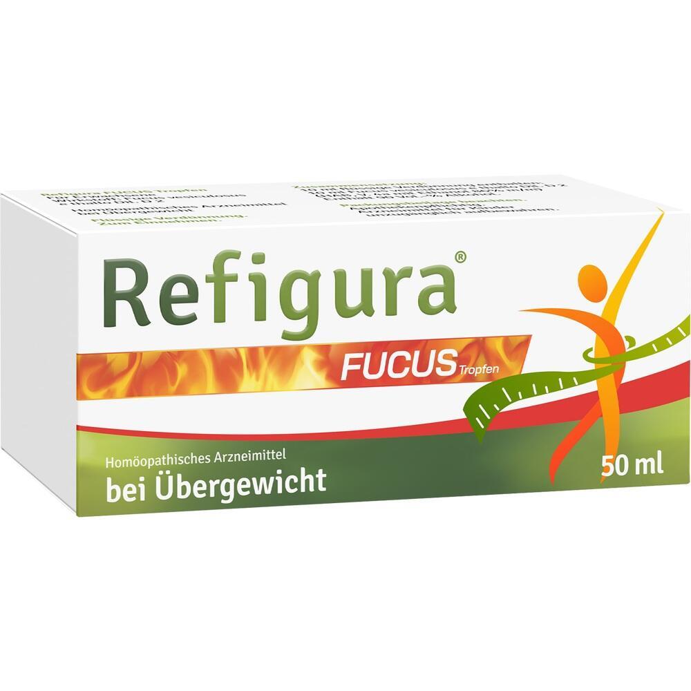 Eine Packung hom&ouml;opathischer Tropfen namens Refigura gegen &Uuml;bergewicht.