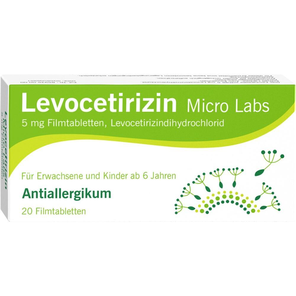 Eine Packung mit 20 Filmtabletten Levocetirizin gegen Allergien.