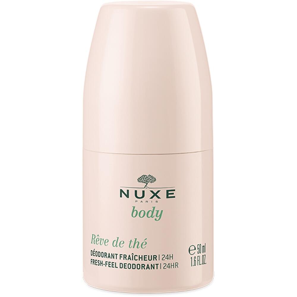 Eine beige Deo-Roll-on-Flasche der Marke Nuxe.
