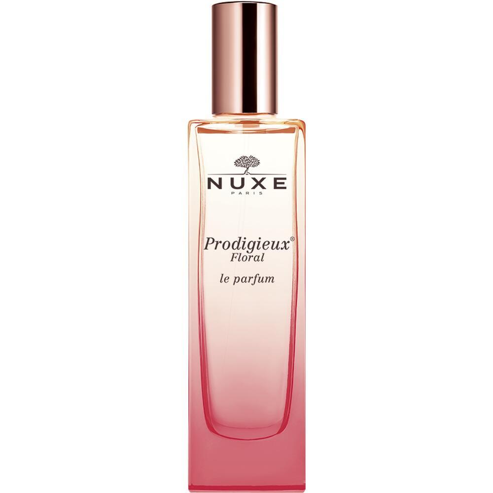 Eine rosa Flasche mit dem Parfum Nuxe Prodigieux Floral.