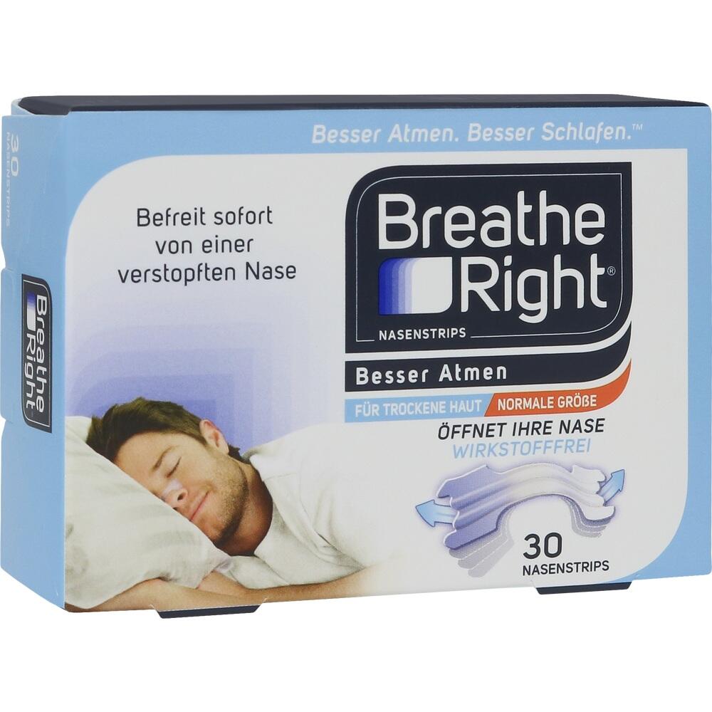 Eine Packung Breathe Right Nasenstrips hilft bei verstopfter Nase f&uuml;r besseres Atmen.