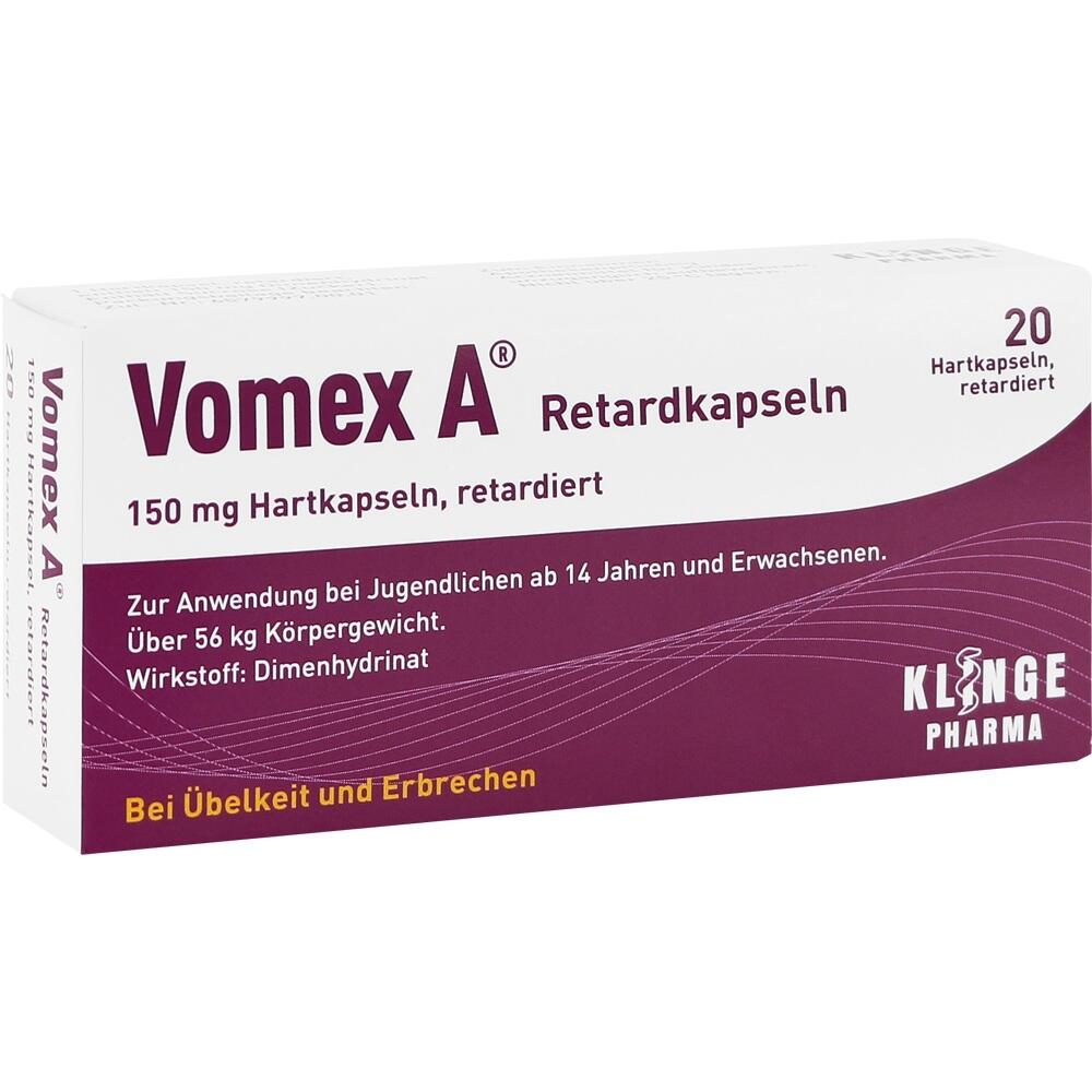 Packung vom Medikament Vomex A gegen &Uuml;belkeit und Erbrechen.