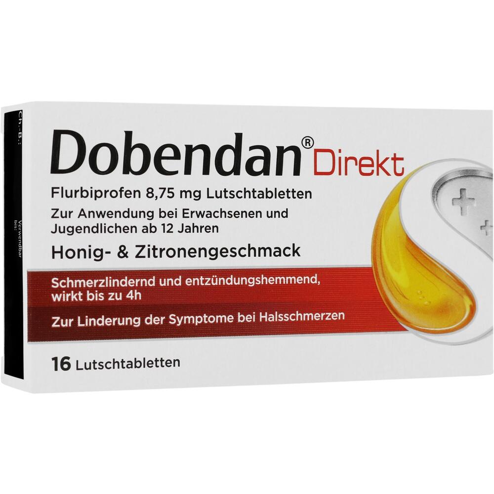 Die Packung zeigt Lutschtabletten gegen Halsschmerzen mit Honig- und Zitronengeschmack.
