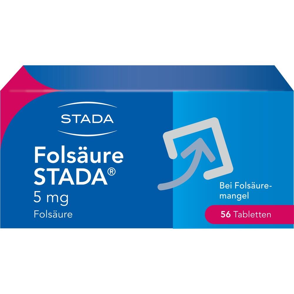 Eine Packung Fols&auml;ure-Tabletten der Marke Stada mit 56 Tabletten.