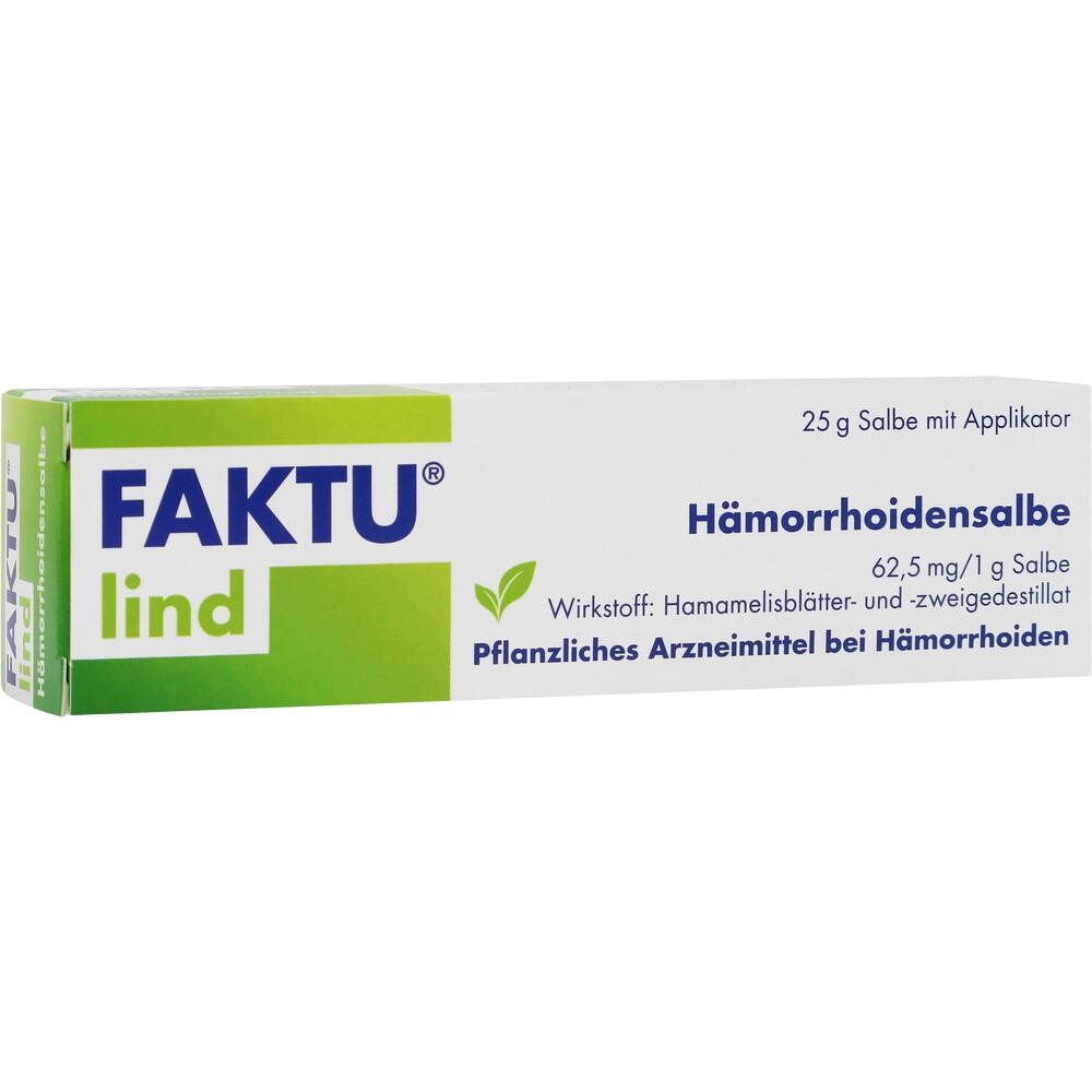 Eine Packung mit FAKTU lind H&auml;morrhoidensalbe.