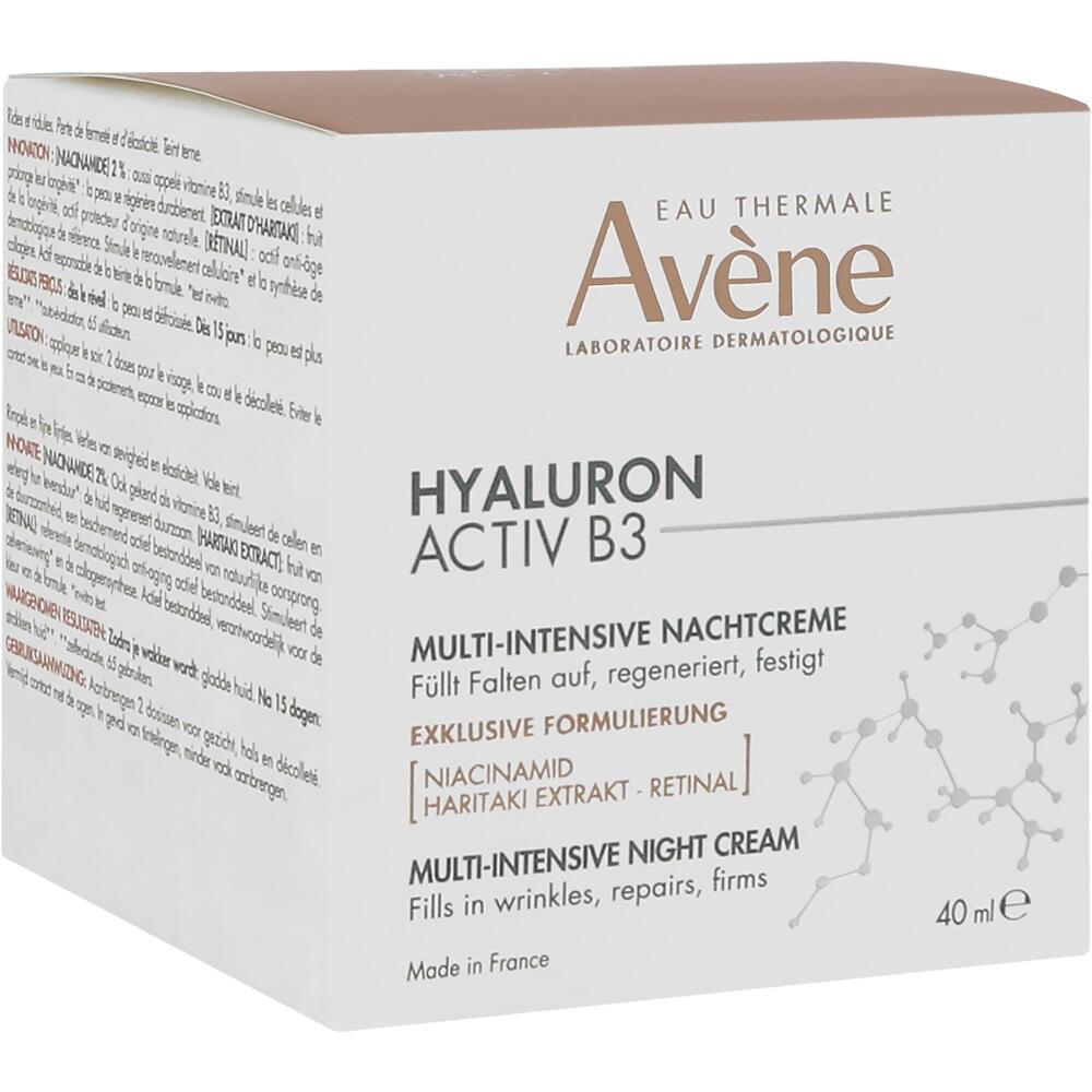 Eine Verpackung der Av&egrave;ne Hyaluron Activ B3 Nachtcreme mit 40 ml Inhalt.
