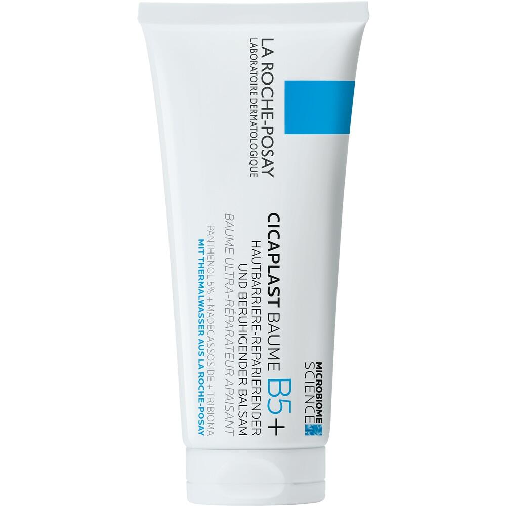 Wei&szlig;e Verpackung mit blauer und schwarzer Schrift von La Roche-Posay Cicaplast Baume B5+.