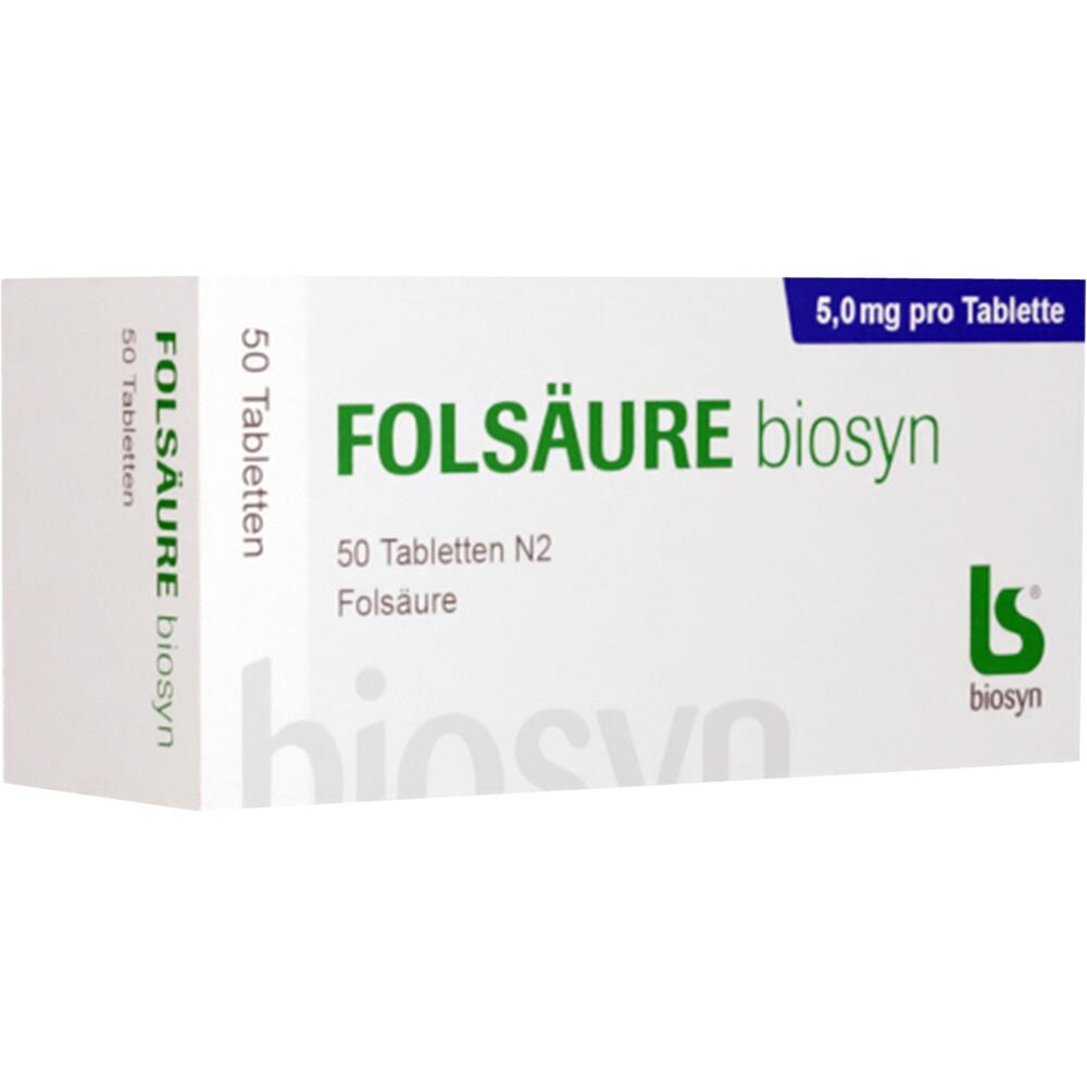 Eine Packung mit 50 Tabletten Fols&auml;ure von biosyn.