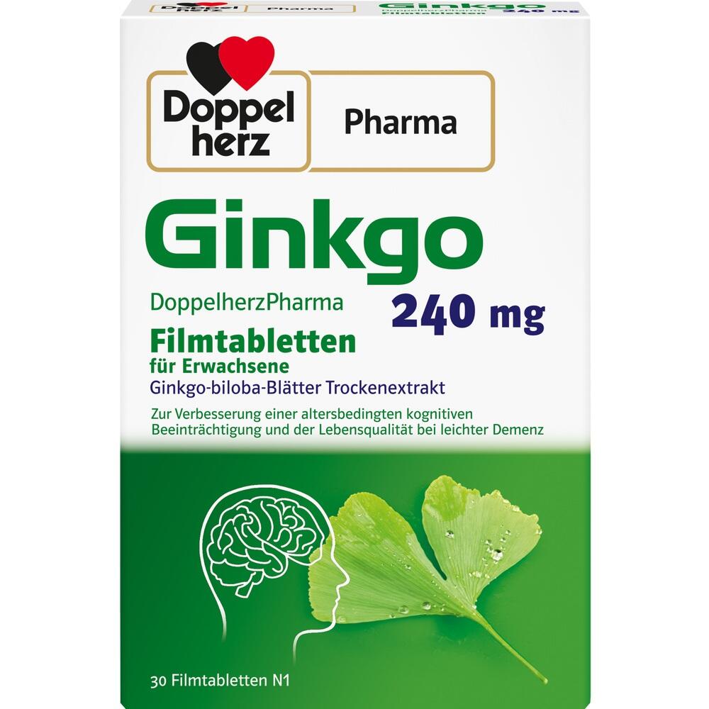 Verpackung von Ginkgo-Tabletten f&uuml;r Erwachsene zur Unterst&uuml;tzung der Gehirnfunktion.