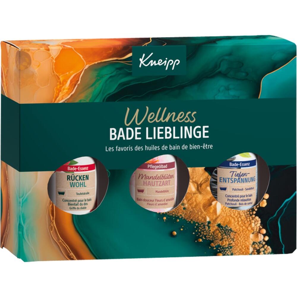 Eine Geschenkbox mit drei Wellness-Badezus&auml;tzen von Kneipp.