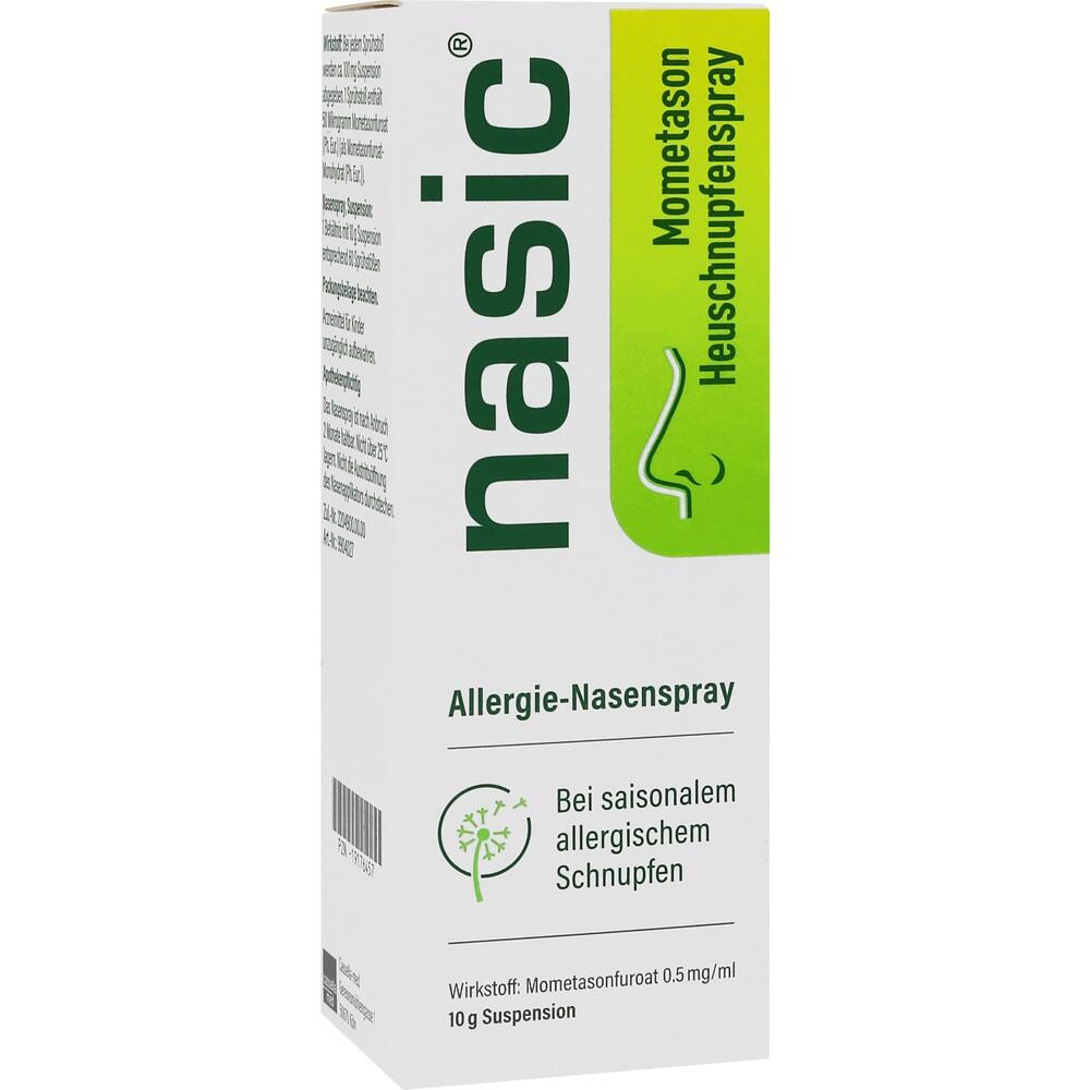 Eine Schachtel mit Allergie-Nasenspray f&uuml;r Heuschnupfen.