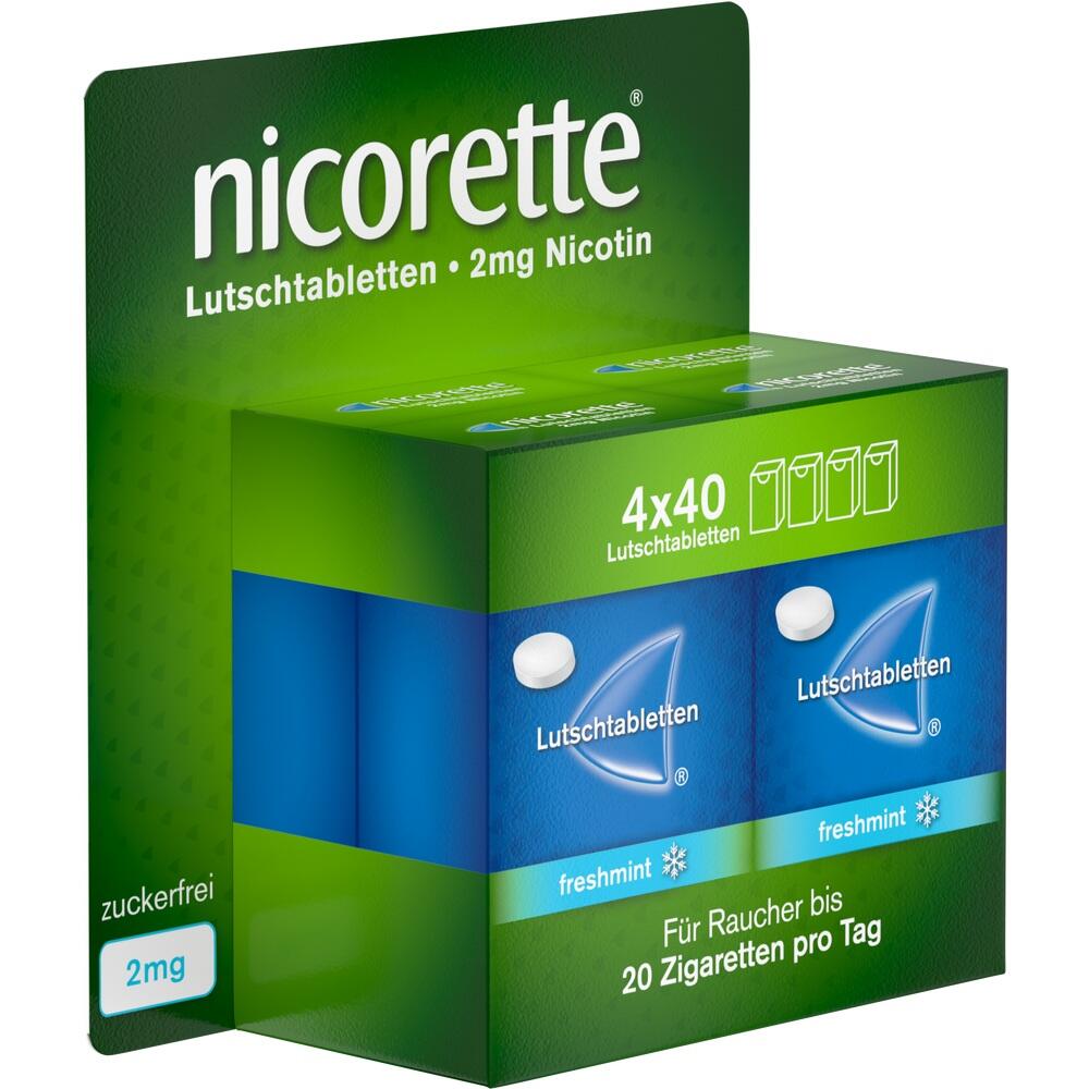 Verpackung von Nicorette Lutschtabletten mit 2mg Nikotin, zuckerfrei, f&uuml;r Raucher.